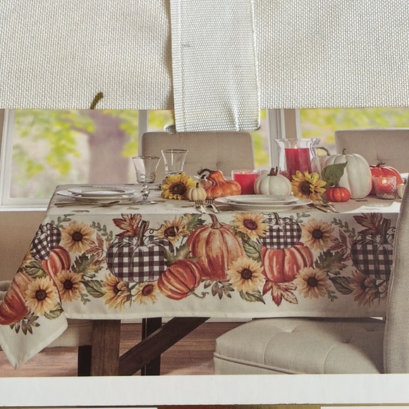 House & Garden Fall Thanksgiving Tablecloth 60”x 120” Pumpkin Print Sunflowers - Picture 4 of 5